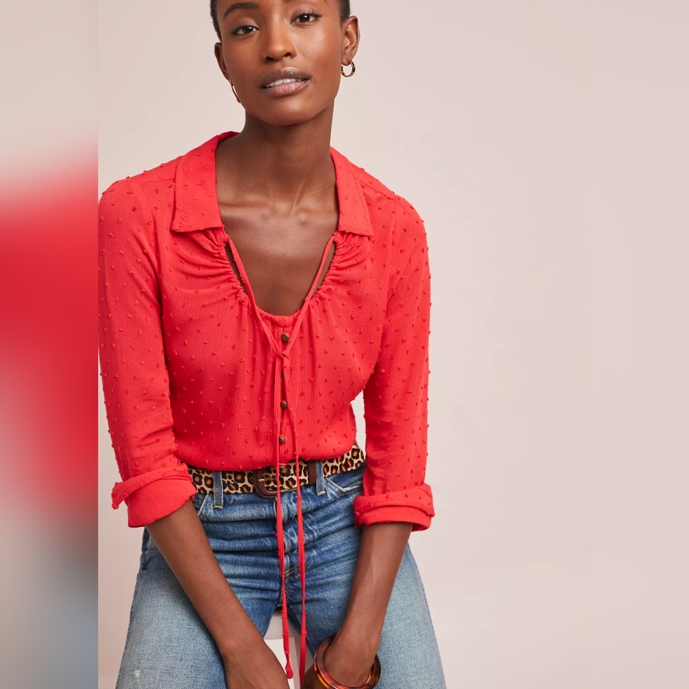 Collared‎ Clip Dot Buttondown Maeve By Anthropologie 100% Rayon
